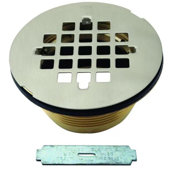 Brass Body Compression Shower Drain W/ Grid in Satin Nickel, Westbrass, Mfr#: D206B-07